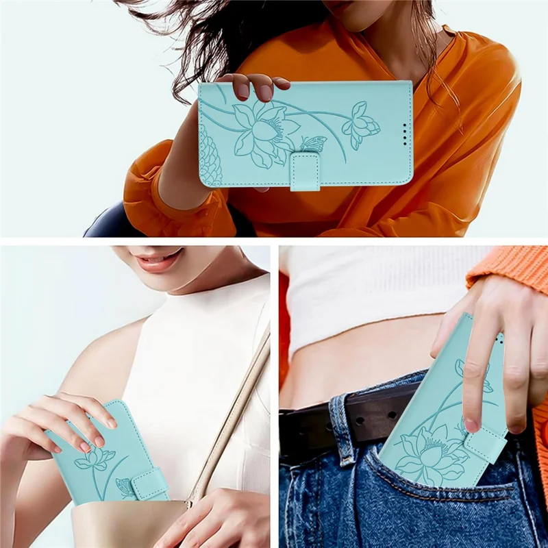 For iPhone 18 Pro / 17 Pro Case Wallet Stand Lotus Imprint Leather Phone Cover with Wrist Strap - Green