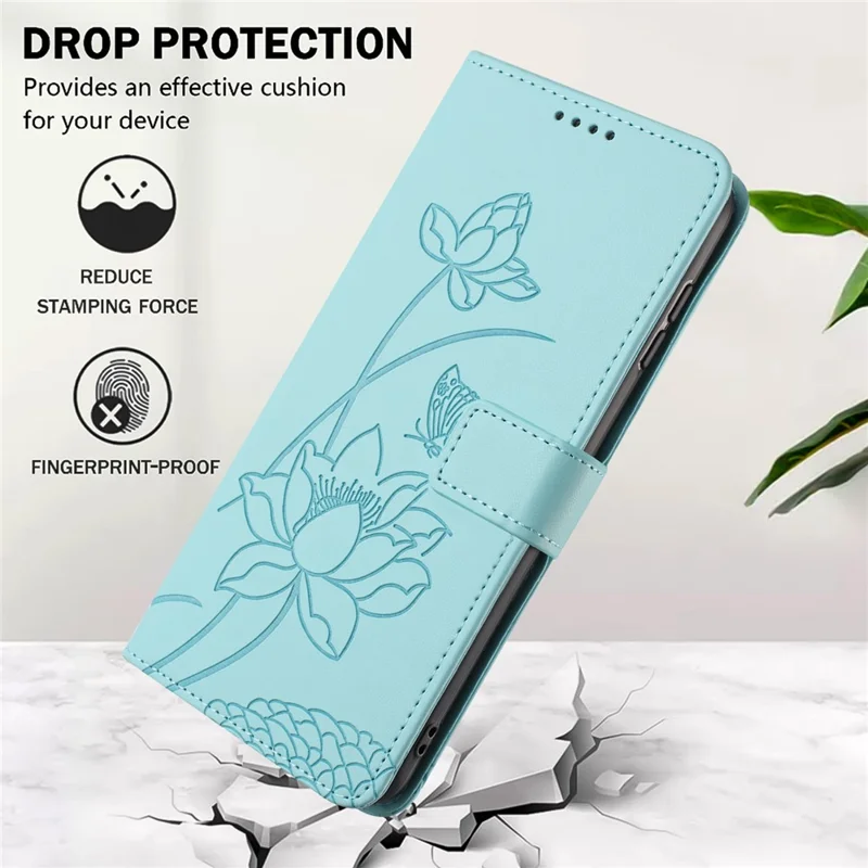 For iPhone 18 Pro / 17 Pro Case Wallet Stand Lotus Imprint Leather Phone Cover with Wrist Strap - Green