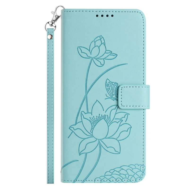 For iPhone 18 Pro / 17 Pro Case Wallet Stand Lotus Imprint Leather Phone Cover with Wrist Strap - Green