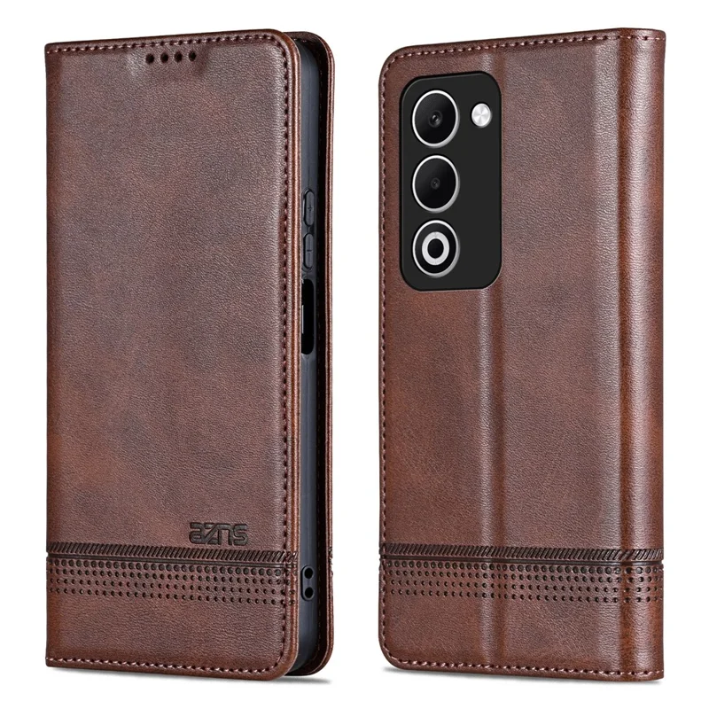 AZNS Wallet Case for Oppo A5 4G / 5G / K13x 5G Cowhide Texture PU Leather Phone Cover - Coffee