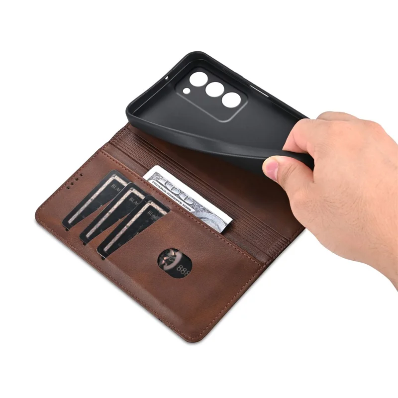 AZNS Wallet Case for Oppo A5 4G / 5G / K13x 5G Cowhide Texture PU Leather Phone Cover - Coffee