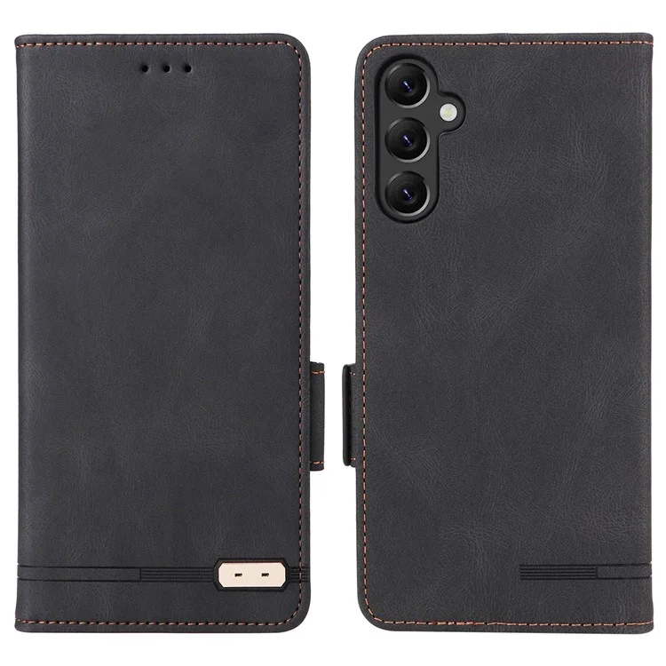 For Samsung Galaxy A14 5G / A14 4G Hardware Decor Flip Wallet Case PU Leather Stand Magnetic Protective Phone Cover - Black