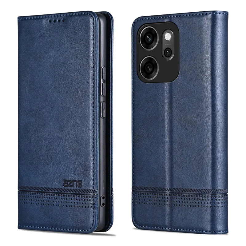 AZNS For Oppo Reno14 F 5G Case Cowhide Texture PU Leather Wallet Phone Cover - Blue