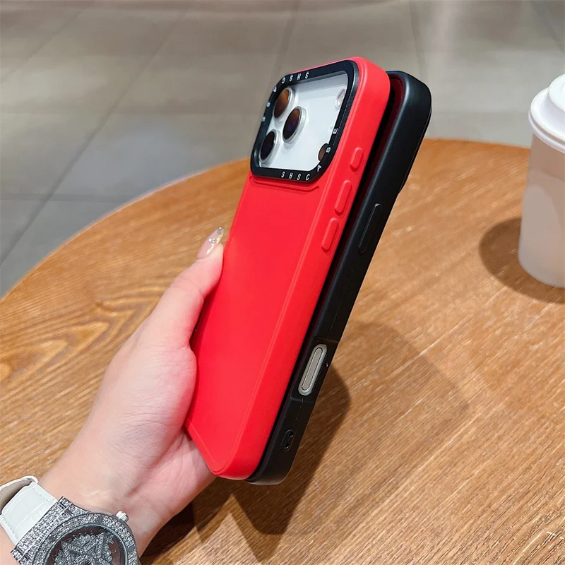 For iPhone 17 Pro Case Black Lens Frame Shockproof TPU PC Phone Back Cover - Red