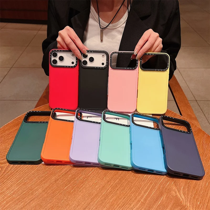 For iPhone 17 Pro Case Black Lens Frame Shockproof TPU PC Phone Back Cover - Red