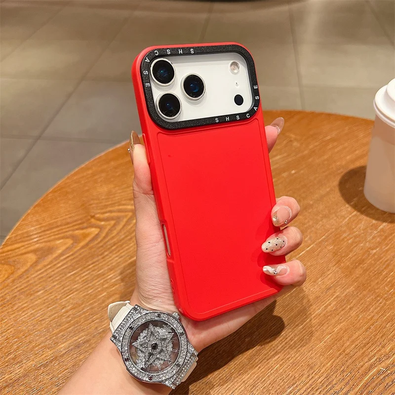 For iPhone 18 Pro Max / 17 Pro Max Case Black Lens Frame Shockproof TPU PC Phone Back Cover - Red