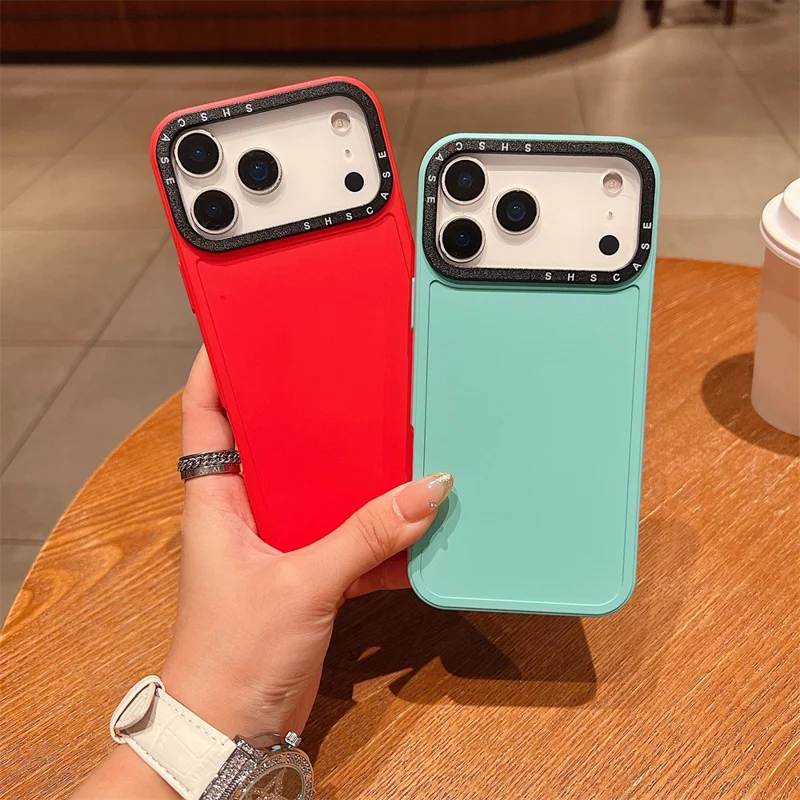 For iPhone 18 Pro Max / 17 Pro Max Case Black Lens Frame Shockproof TPU PC Phone Back Cover - Red