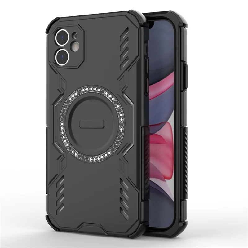 For iPhone 11 Magnetic Case Butterfly Armor Hollow Heat Dissipation PC + TPU Phone Cover - Black