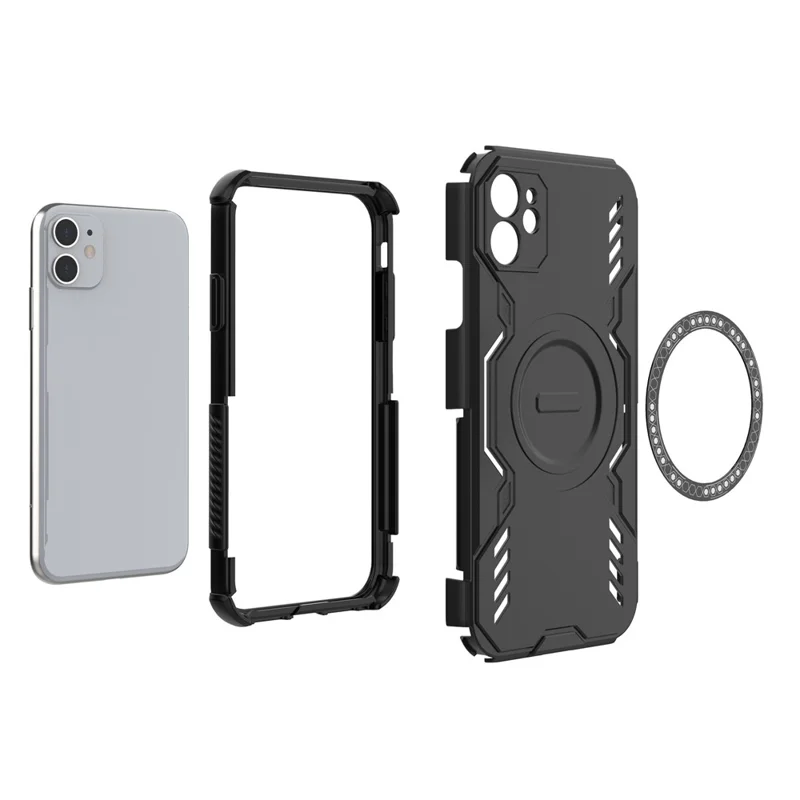 For iPhone 11 Magnetic Case Butterfly Armor Hollow Heat Dissipation PC + TPU Phone Cover - Black