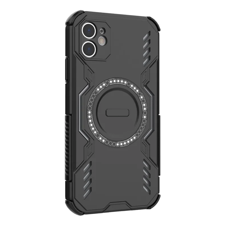 For iPhone 11 Magnetic Case Butterfly Armor Hollow Heat Dissipation PC + TPU Phone Cover - Black