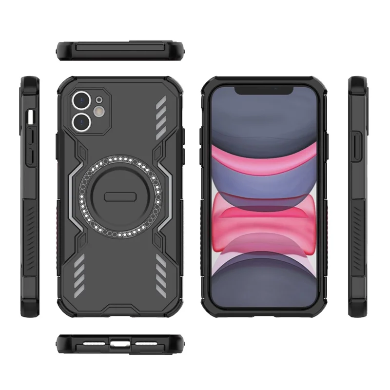 For iPhone 11 Magnetic Case Butterfly Armor Hollow Heat Dissipation PC + TPU Phone Cover - Black