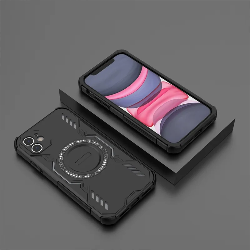 For iPhone 11 Magnetic Case Butterfly Armor Hollow Heat Dissipation PC + TPU Phone Cover - Black