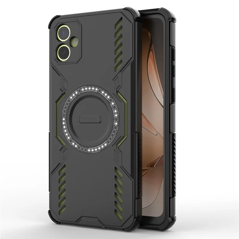 For Samsung Galaxy A05 4G Magnetic Case Butterfly Armor Hollow Heat Dissipation PC + TPU Phone Cover - Black