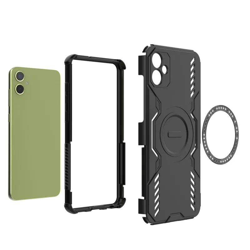 For Samsung Galaxy A05 4G Magnetic Case Butterfly Armor Hollow Heat Dissipation PC + TPU Phone Cover - Black