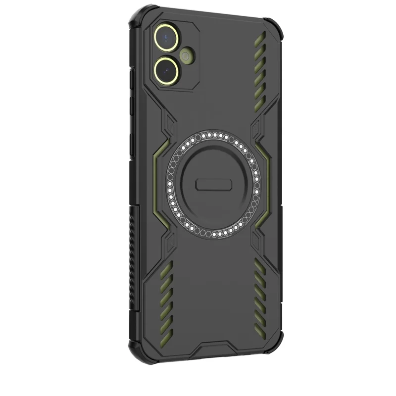 For Samsung Galaxy A05 4G Magnetic Case Butterfly Armor Hollow Heat Dissipation PC + TPU Phone Cover - Black