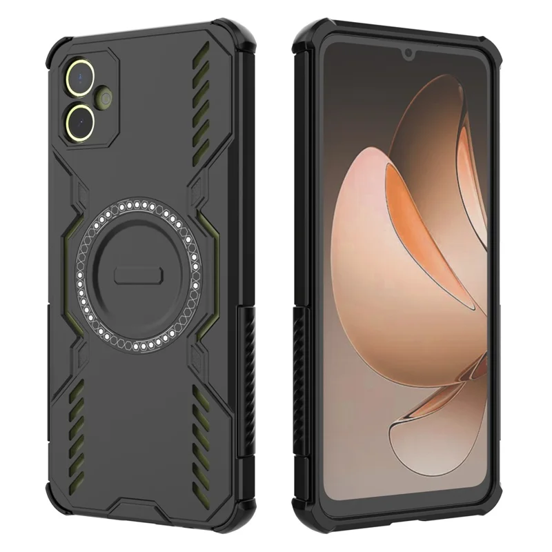 For Samsung Galaxy A05 4G Magnetic Case Butterfly Armor Hollow Heat Dissipation PC + TPU Phone Cover - Black