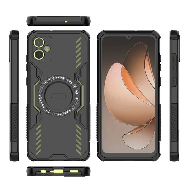For Samsung Galaxy A05 4G Magnetic Case Butterfly Armor Hollow Heat Dissipation PC + TPU Phone Cover - Black