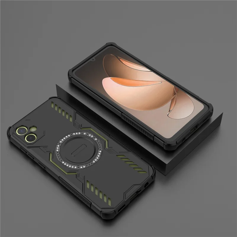 For Samsung Galaxy A05 4G Magnetic Case Butterfly Armor Hollow Heat Dissipation PC + TPU Phone Cover - Black