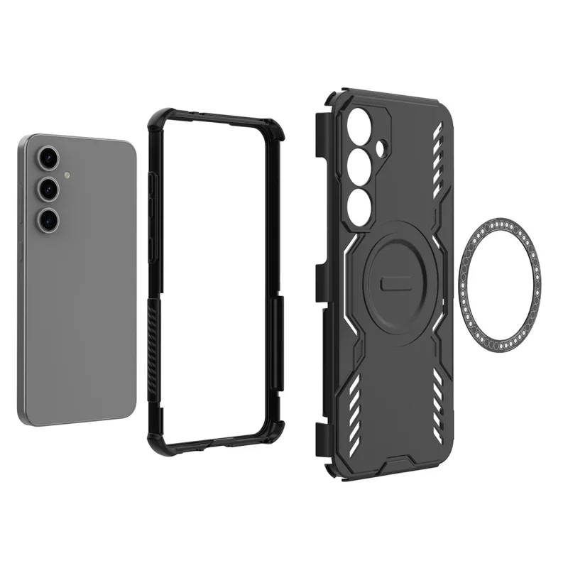 For Samsung Galaxy S24 FE Magnetic Case Butterfly Armor Hollow Heat Dissipation PC + TPU Phone Cover - Black