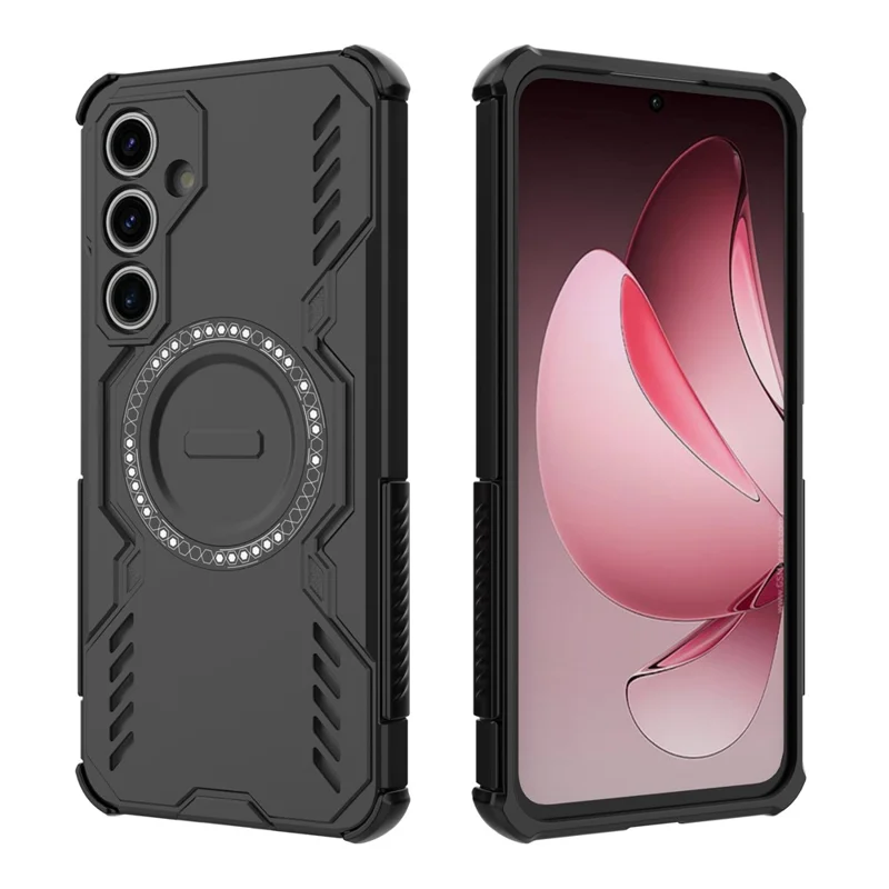 For Samsung Galaxy S24 FE Magnetic Case Butterfly Armor Hollow Heat Dissipation PC + TPU Phone Cover - Black