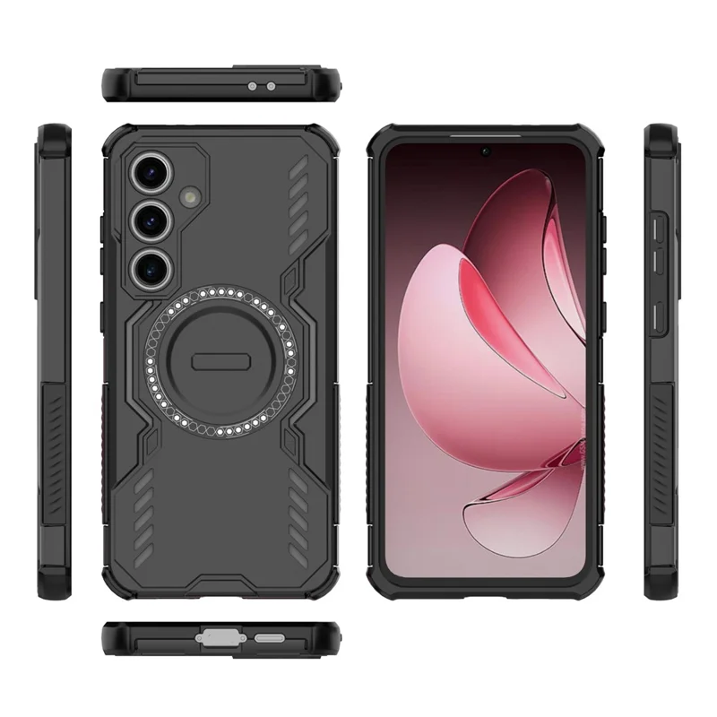 For Samsung Galaxy S24 FE Magnetic Case Butterfly Armor Hollow Heat Dissipation PC + TPU Phone Cover - Black