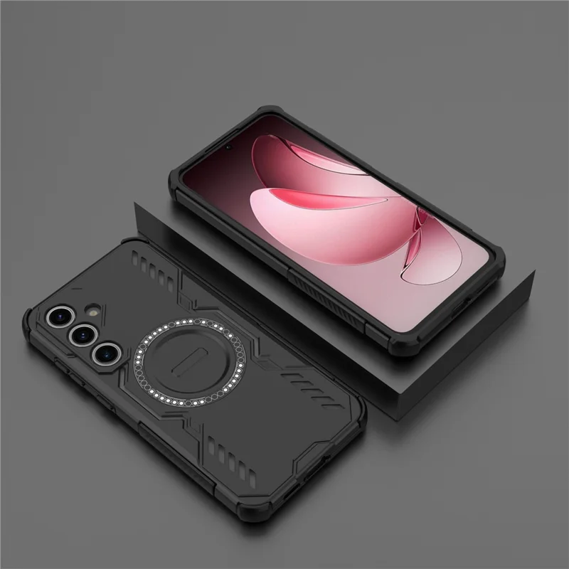 For Samsung Galaxy S24 FE Magnetic Case Butterfly Armor Hollow Heat Dissipation PC + TPU Phone Cover - Black
