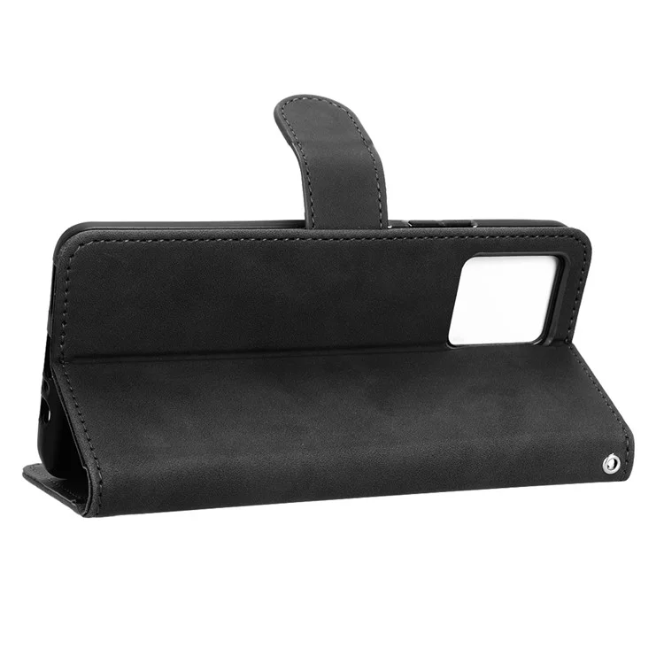 For Motorola Moto G72 4G Shockproof Skin-touch Feeling Phone Cover PU Leather Wallet Case with Stand Feature - Black