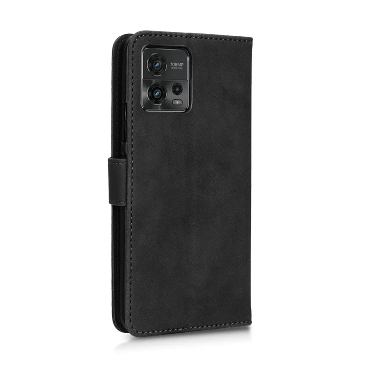 For Motorola Moto G72 4G Shockproof Skin-touch Feeling Phone Cover PU Leather Wallet Case with Stand Feature - Black