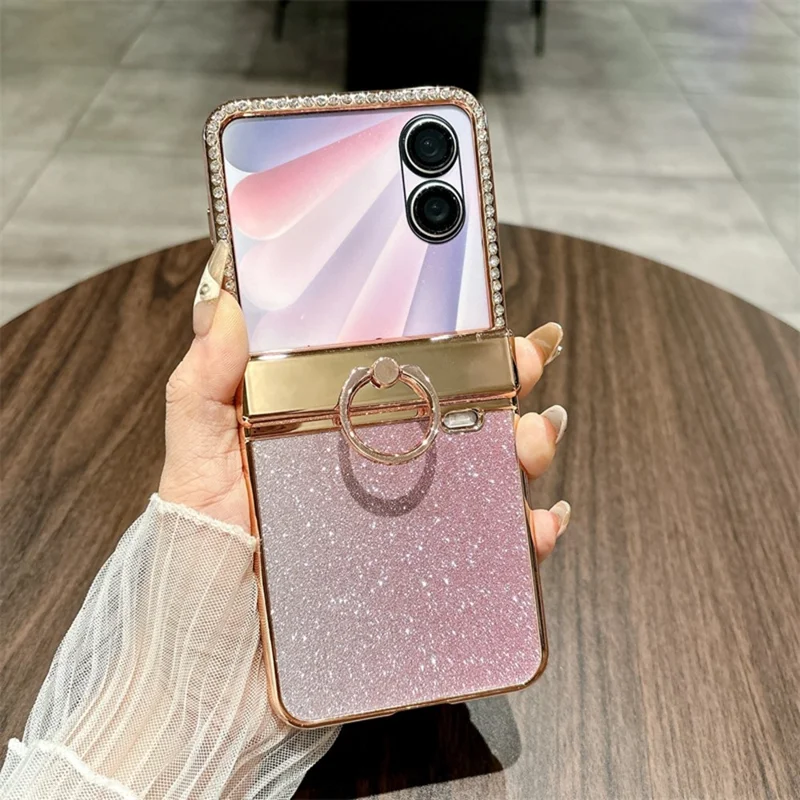 For Honor Magic V Flip 2 Case Glitter Design Rhinestone Decor Hard PC Phone Cover - Purple