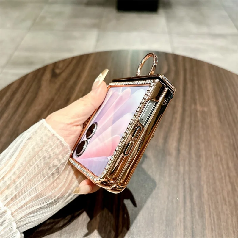 For Honor Magic V Flip 2 Case Glitter Design Rhinestone Decor Hard PC Phone Cover - Purple