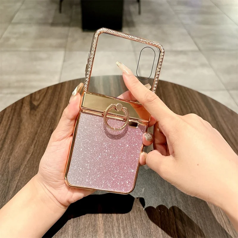 For Honor Magic V Flip 2 Case Glitter Design Rhinestone Decor Hard PC Phone Cover - Purple