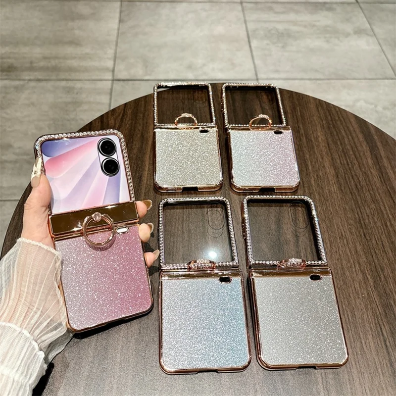 For Honor Magic V Flip 2 Case Glitter Design Rhinestone Decor Hard PC Phone Cover - Purple