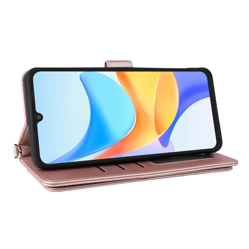 غطاء لهاتف Blackview Shark 6 / Oscal Tiger 8 مع حامل ومحفظة وحزام كتف/معصم من الجلد - وردي