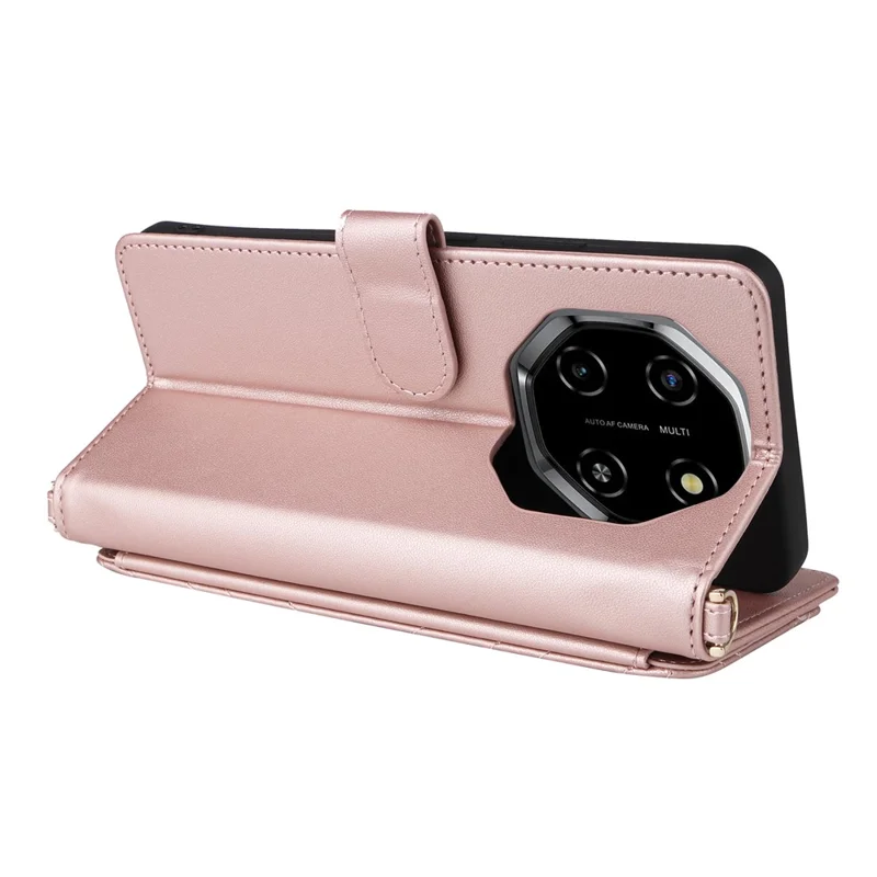 غطاء لهاتف Blackview Shark 6 / Oscal Tiger 8 مع حامل ومحفظة وحزام كتف/معصم من الجلد - وردي