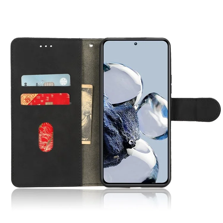 Für Xiaomi 12t Pro 5G Handy Deckung Hauttouch Feel PU Leder+tpu Wallet Stand Telefon Hülle - Schwarz