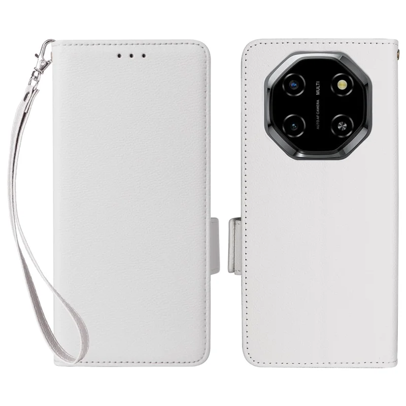 Obudowa do Blackview Shark 6 / Oscal Tiger 8 z portfelową skórzę z fakturą litchi i paskiem na nadgarstek – Biały