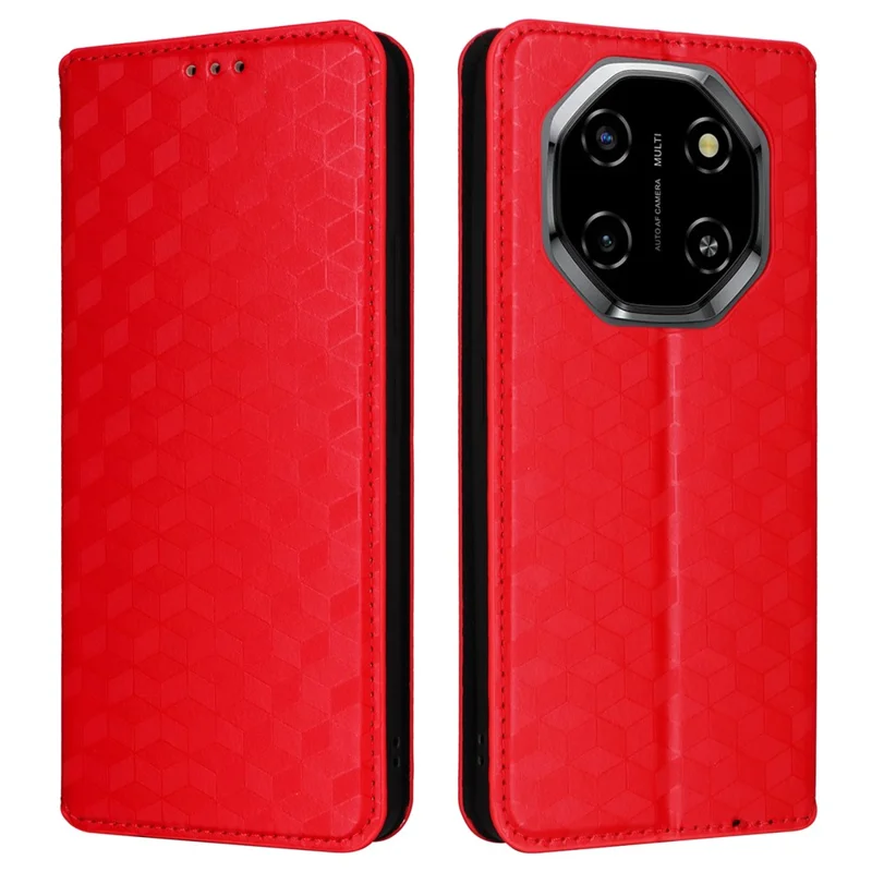 For Blackview Shark 6  /  Oscal Tiger 8 Case Wallet Rhombus Imprinted Leather Phone Cover - Red