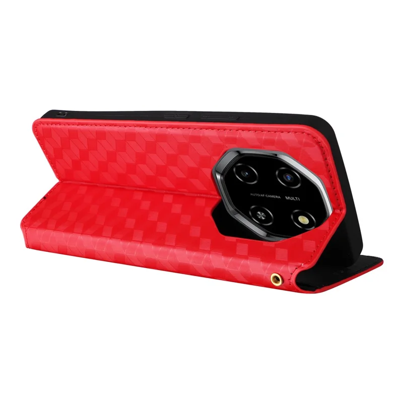 For Blackview Shark 6  /  Oscal Tiger 8 Case Wallet Rhombus Imprinted Leather Phone Cover - Red