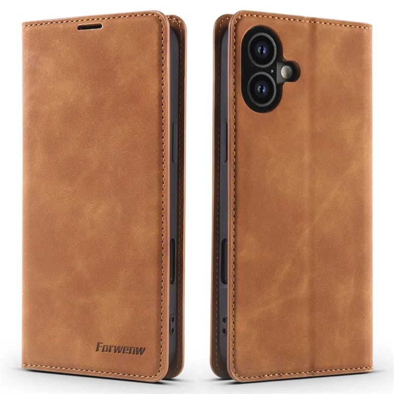 FORWENW For iPhone 17 Wallet Case Magnetic Absorption Leather Flip Phone Cover with Stand - Brown