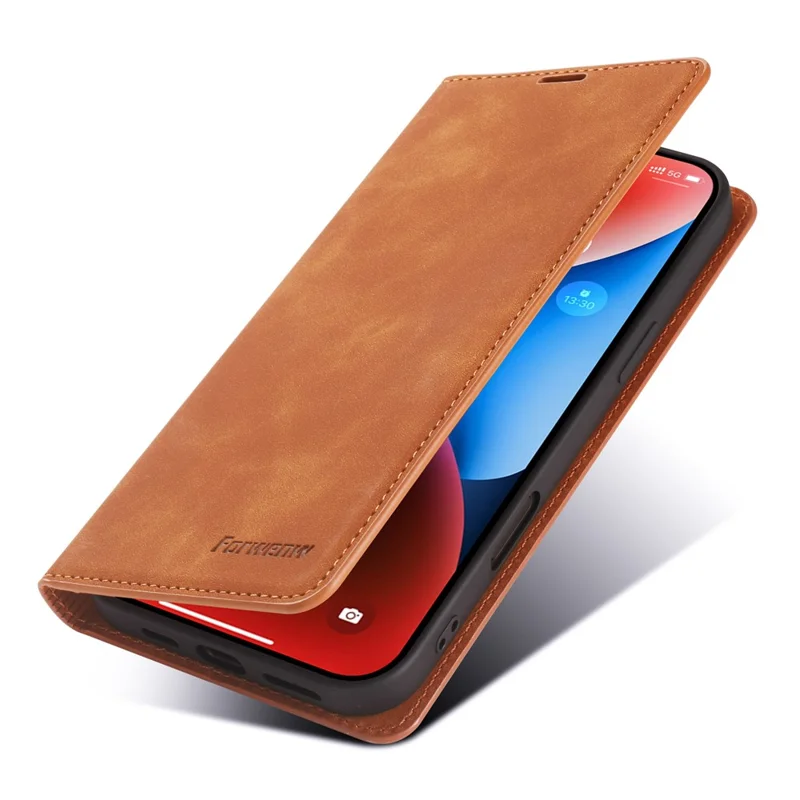 FORWENW For iPhone 17 Wallet Case Magnetic Absorption Leather Flip Phone Cover with Stand - Brown