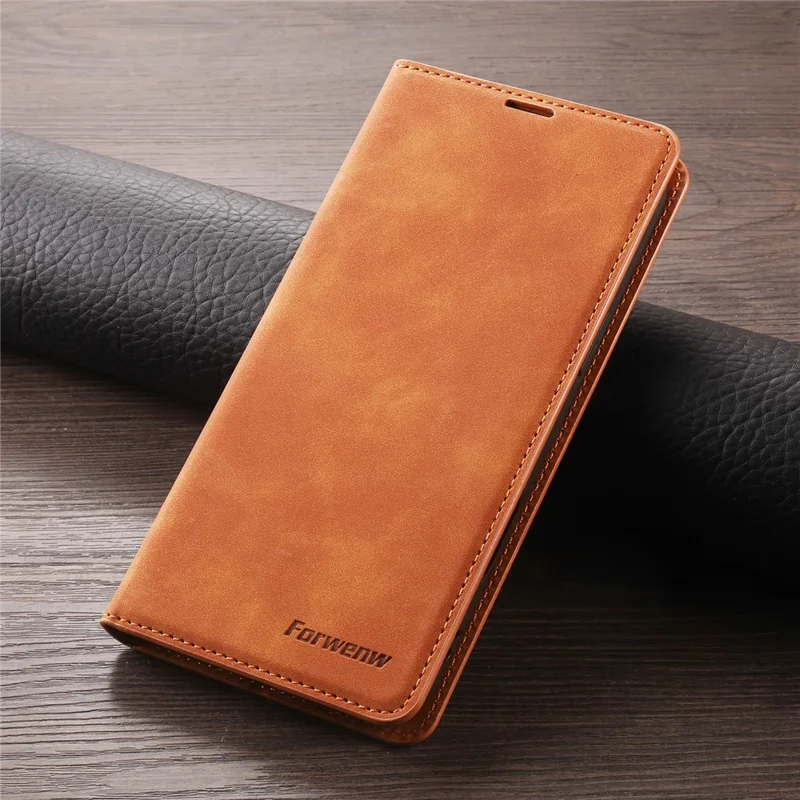 FORWENW For iPhone 17 Wallet Case Magnetic Absorption Leather Flip Phone Cover with Stand - Brown