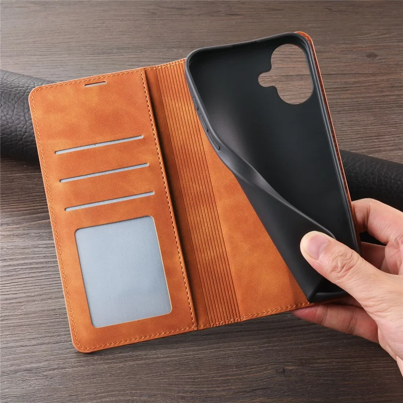 FORWENW For iPhone 17 Wallet Case Magnetic Absorption Leather Flip Phone Cover with Stand - Brown