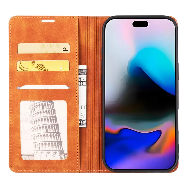 FORWENW For iPhone Air Wallet Case Magnetic Absorption Leather Flip Phone Cover with Stand - Brown