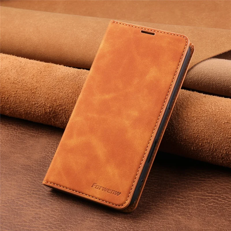 FORWENW For iPhone Air Wallet Case Magnetic Absorption Leather Flip Phone Cover with Stand - Brown