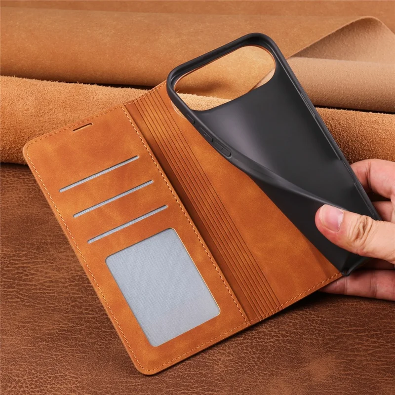 FORWENW For iPhone Air Wallet Case Magnetic Absorption Leather Flip Phone Cover with Stand - Brown