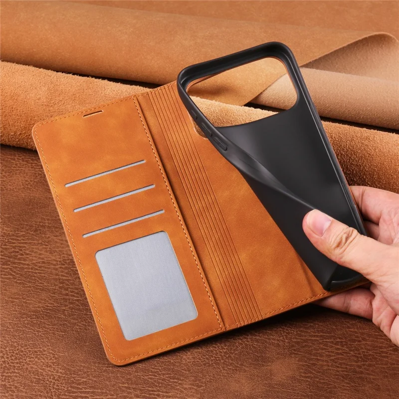 FORWENW For iPhone 17 Pro Wallet Case Magnetic Absorption Leather Flip Phone Cover with Stand - Brown