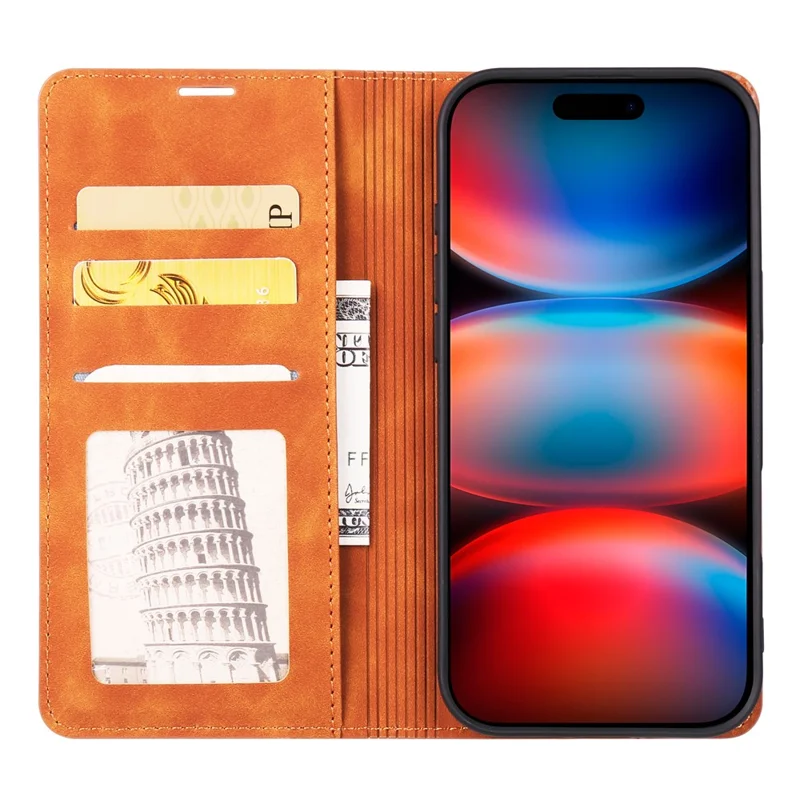 FORWENW For iPhone 17 Pro Max Wallet Case Magnetic Absorption Leather Flip Phone Cover with Stand - Brown