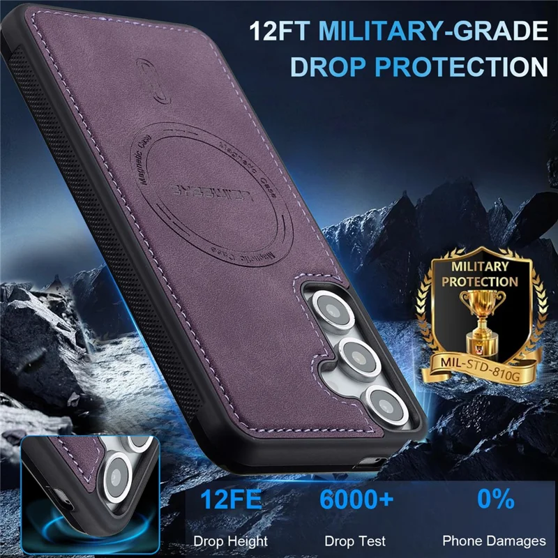 LC.IMEEKE L6 For Samsung Galaxy S23 FE Magnetic Case PU Leather Coated PC TPU Phone Cover - Purple