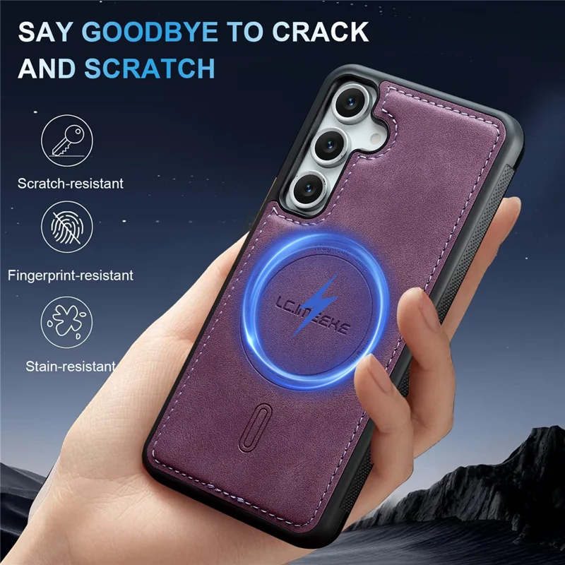 LC.IMEEKE L6 For Samsung Galaxy S23 FE Magnetic Case PU Leather Coated PC TPU Phone Cover - Purple