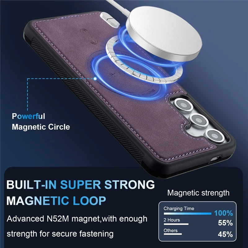 LC.IMEEKE L6 For Samsung Galaxy S23 FE Magnetic Case PU Leather Coated PC TPU Phone Cover - Purple